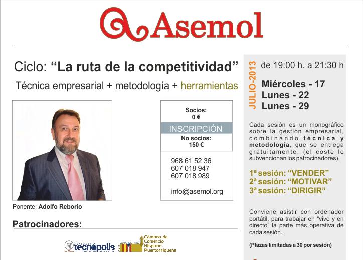 Ciclo charlas.»La ruta de la competitividad».17.22 y 29 de julio
